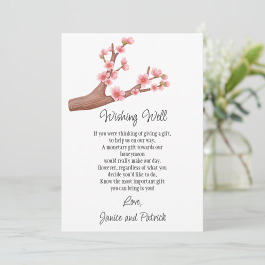 Hochzeitskirsche blüht Zweigstelle, die eine Brunn Einladung (Stehend Vorderseite)