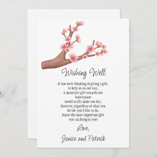 Hochzeitskirsche blüht Zweigstelle, die eine Brunn Einladung (Vorne/Hinten)