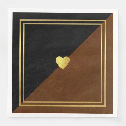 Hochzeitsklasse Elegant Braun Schwarzes Liebe Herz Serviette (Vorderseite)