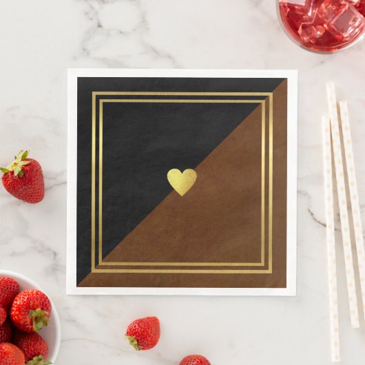 Hochzeitsklasse Elegant Braun Schwarzes Liebe Herz Serviette (Beispiel)