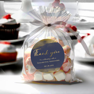 Hochzeitskleber Blue Watercolor Abstrakt Gilded Runder Aufkleber