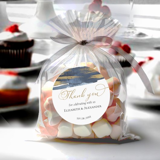 Hochzeitskleber | Blue Watercolor Abstrakt Gilded Runder Aufkleber