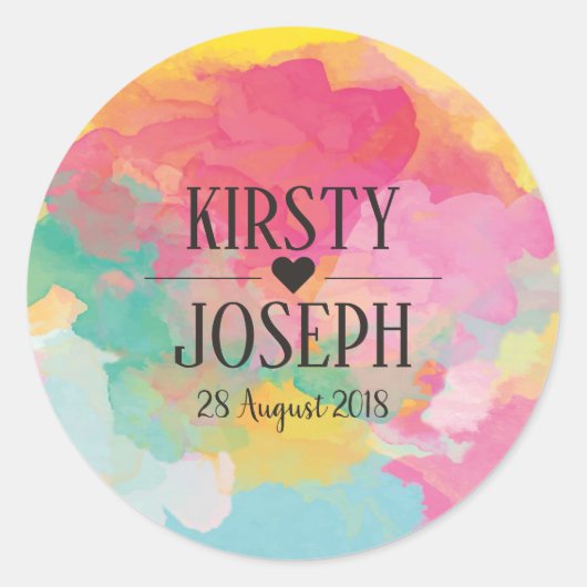 Hochzeitskleber für das Monogramm des hellen Aquar Runder Aufkleber (Vorderseite)