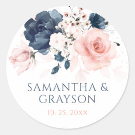 Hochzeitskleber für Navy Blue und Blush Pink Runder Aufkleber