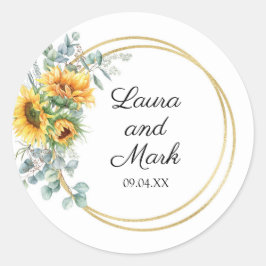 Hochzeitskleber für Sonnenblumen Runder Aufkleber