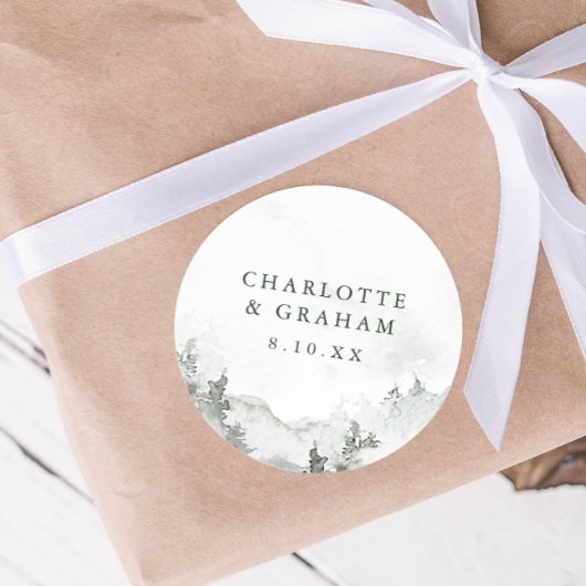 Hochzeitskleber für Wasserfarbenwälder Runder Aufkleber