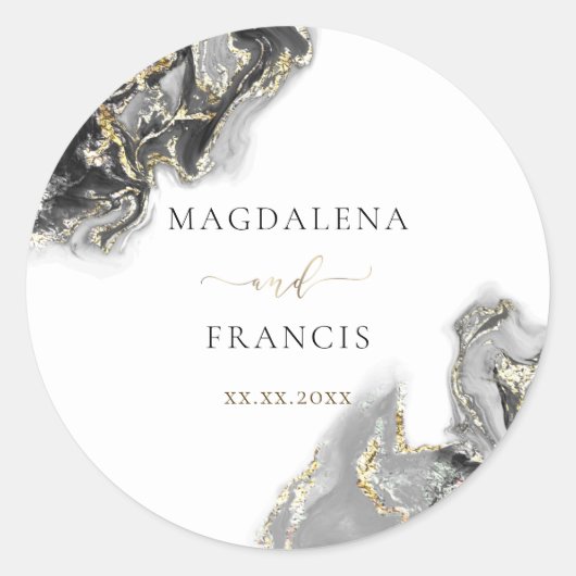 Hochzeitskleber mit schwarzer Goldfarbe Runder Aufkleber (Vorderseite)