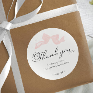 Hochzeitskleber Pink Bow Vielen Dank Kalligraphi Runder Aufkleber