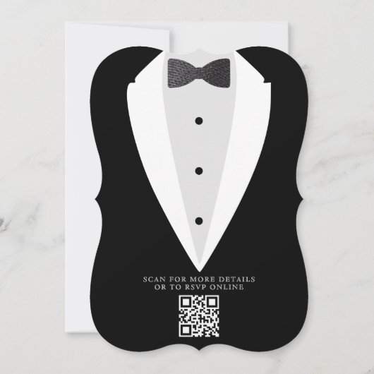 Hochzeitskleid Anzug & Bowtie QR-Code Einladung (Rückseite)