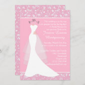 Hochzeitskleid auf rosa Brautparty Einladung (Vorne/Hinten)