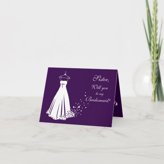 Hochzeitskleid auf violettem Sister Bridesmaid Kar Einladung (Vorderseite)