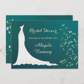 Hochzeitskleid, Blume auf aquamarinem Brautparty Einladung (Vorne/Hinten)