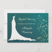 Hochzeitskleid, Blume auf aquamarinem Brautparty Einladung (Vorderseite)