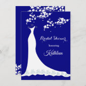 Hochzeitskleid, Blüte auf Marineblau, Brautparty Einladung (Vorne/Hinten)