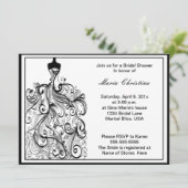 Hochzeitskleid Brautdusche Einladung (Stehend Vorderseite)