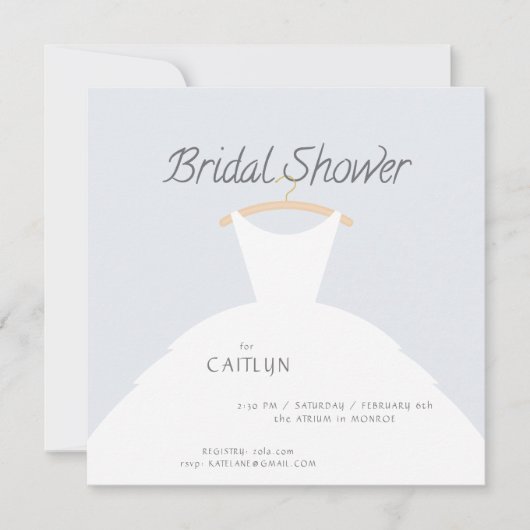 Hochzeitskleid Brautdusche Einladung (Vorderseite)