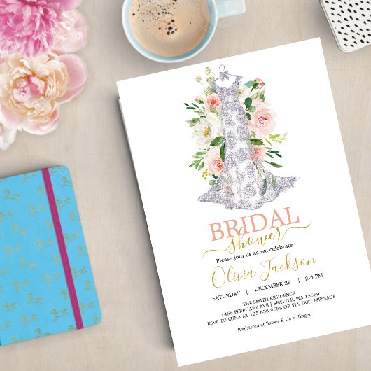 Hochzeitskleid Brautdusche Einladung