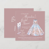 Hochzeitskleid Brautparty Brunch & Bubbly Einladung (Vorne/Hinten)