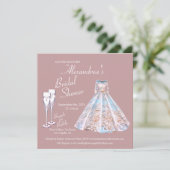 Hochzeitskleid Brautparty Brunch & Bubbly Einladung (Stehend Vorderseite)