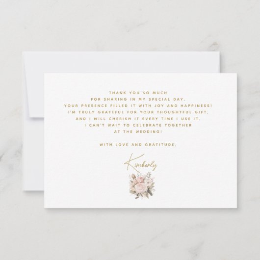 Hochzeitskleid Brünettes florales Brautparty Gown Dankeskarte (Rückseite)