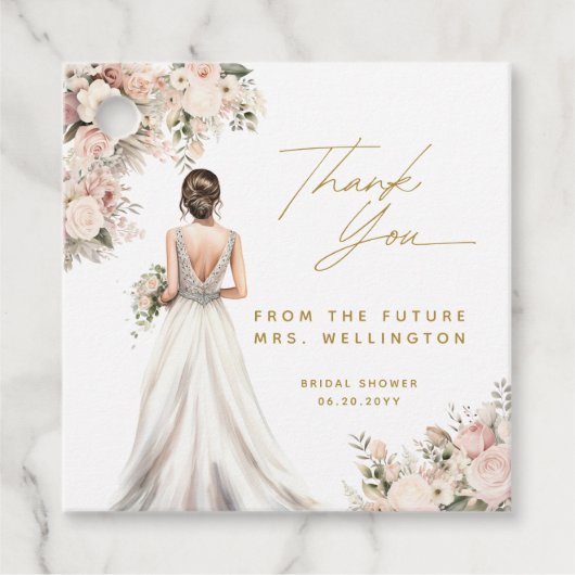 Hochzeitskleid Brünettes florales Brautparty Gown Geschenkanhänger (Vorderseite)