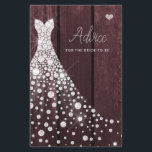 Hochzeitskleid elegante Brautparty-Tipp-Karte<br><div class="desc">Weiß glänzende Diamanten Hochzeitskleid auf einem dunkelburgundischen Holzboden,  das eine schlichte,  moderne,  elegante Brautparty-Tipp-Karte macht.</div>