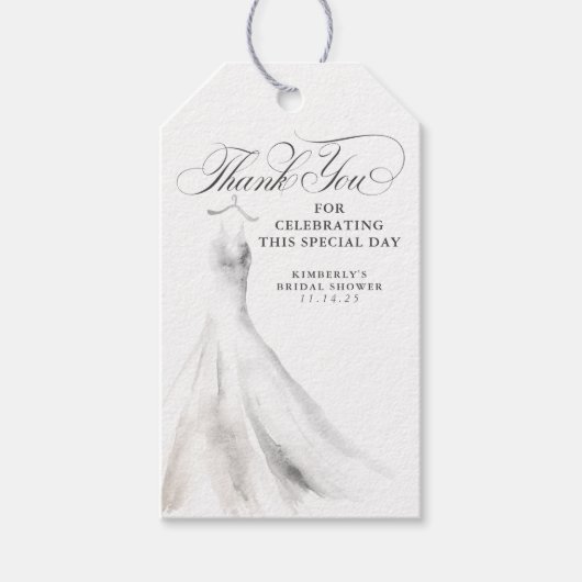 Hochzeitskleid Elegantes Brautparty Vielen Dank Geschenkanhänger (Vorderseite)