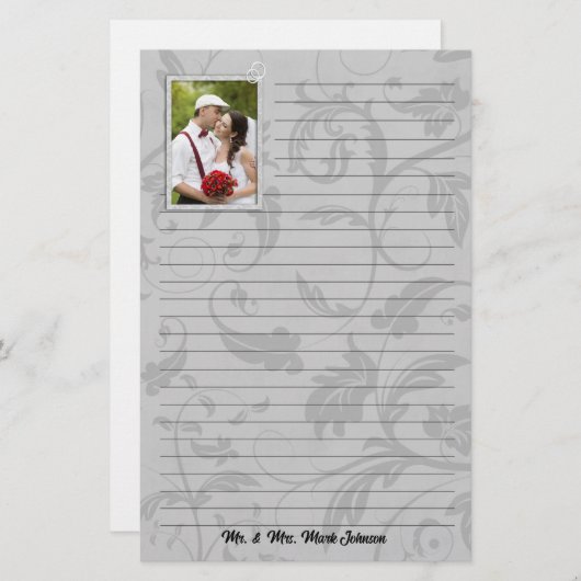 Hochzeitskleid Foto Taupe Damask Hochzeitsgeflecht Briefpapier (Vorne/Hinten)