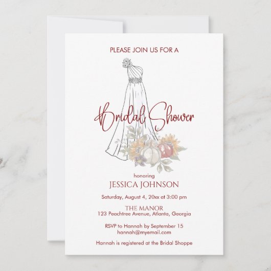 Hochzeitskleid Herbst Brautparty Einladung (Vorderseite)