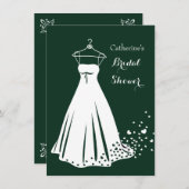 Hochzeitskleid, Herzen auf grünem Brautparty laden Einladung (Vorne/Hinten)