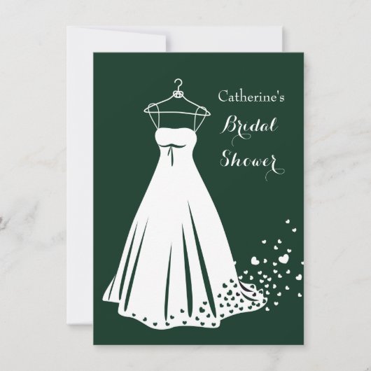 Hochzeitskleid, Herzen auf grünem Brautparty laden Einladung (Vorderseite)