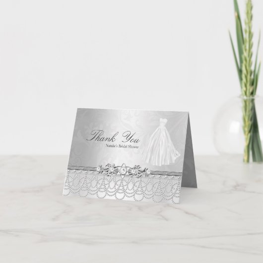 Hochzeitskleid & Juwelen Dankeschön Karte (Vorderseite)