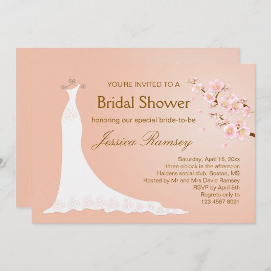 Hochzeitskleid, Kirschblüte Brautparty Einladung (Vorne/Hinten)