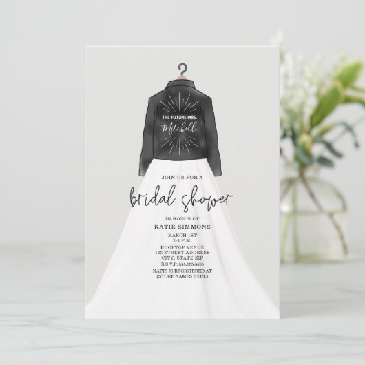 Hochzeitskleid Leder Jacket Brautparty Einladung (Stehend Vorderseite)