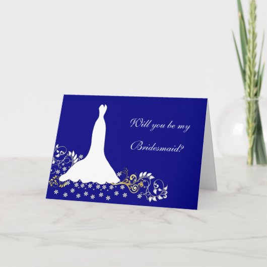 Hochzeitskleid, mit Blumen. Wirbel auf blauer Einladung (Vorderseite)