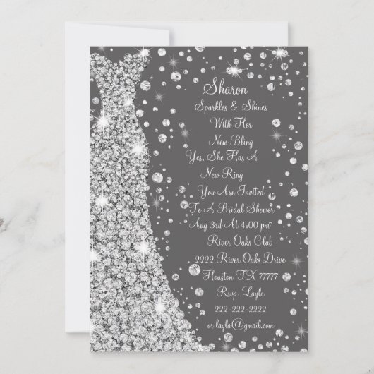 Hochzeitskleid mit Diamant - Einladung (Vorderseite)