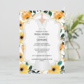 Hochzeitskleid mit gelber Blütenbraue Blume Einladung (Stehend Vorderseite)
