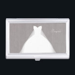 Hochzeitskleid Modernes Glamour Brautparty Grau Visitenkarten Dose<br><div class="desc">Hochzeitskleid Modernes Glamour Brautparty Gray Business Card Inhaber. Passen Sie den Text an oder verließ ihn leer.</div>