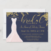 Hochzeitskleid Navy Gold Bridal Dusche Einladung (Vorderseite)