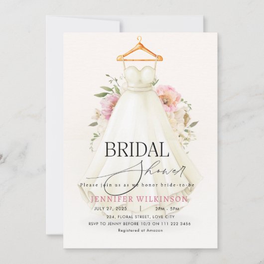 Hochzeitskleid Rosa Brautparty Einladung (Vorderseite)