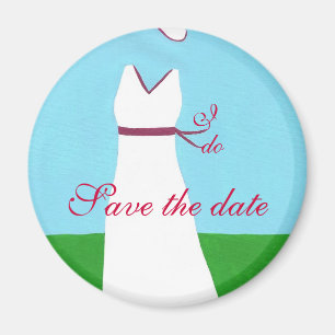 Hochzeitskleid, rotes Band, Speichern des Datums-M Magnet