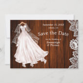 Hochzeitskleid Save the Date rustikale Holzlatte (Vorderseite)