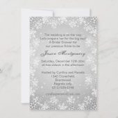 Hochzeitskleid, Schneeflocken auf grauem Brautpart Einladung (Rückseite)