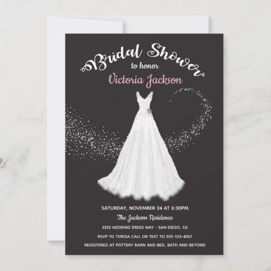 Hochzeitskleid Swirling stars Brautparty Einladung (Vorderseite)