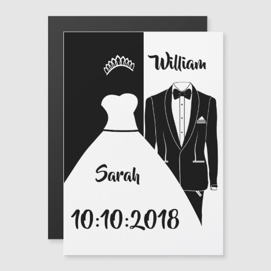 Hochzeitskleid tuxedo schwarz-weiß magneteinladung (Vorne/Hinten)