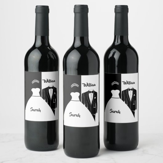 Hochzeitskleid tuxedo schwarz-weiß weinetikett (Flaschen)