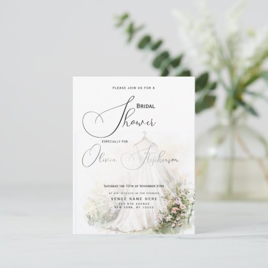 Hochzeitskleid und Blush Garden Bridal Begleitkarte (Stehend Vorderseite)