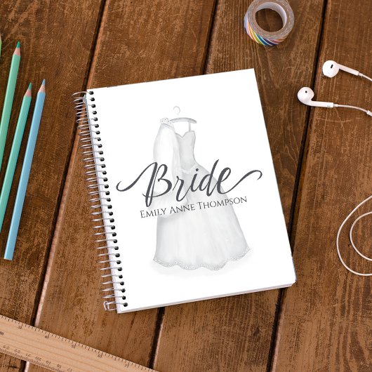 Hochzeitskleid Wasserfarbe Personalisiert Notizblock