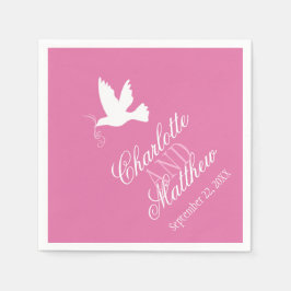 Hochzeitskleidung mit weißen Taubenbändern, rosa S Serviette