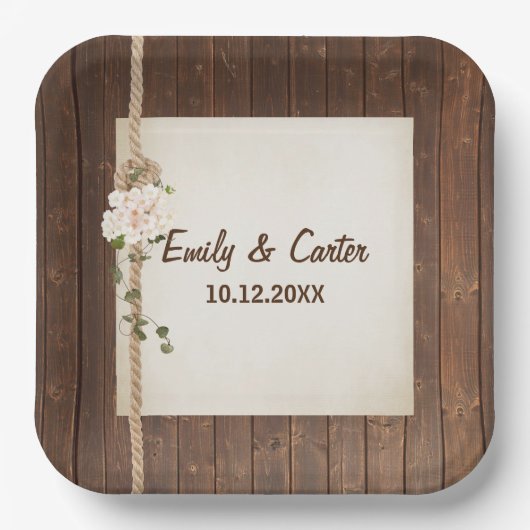 Hochzeitsknot und Hydreangea auf Holz Pappteller (Vorderseite)